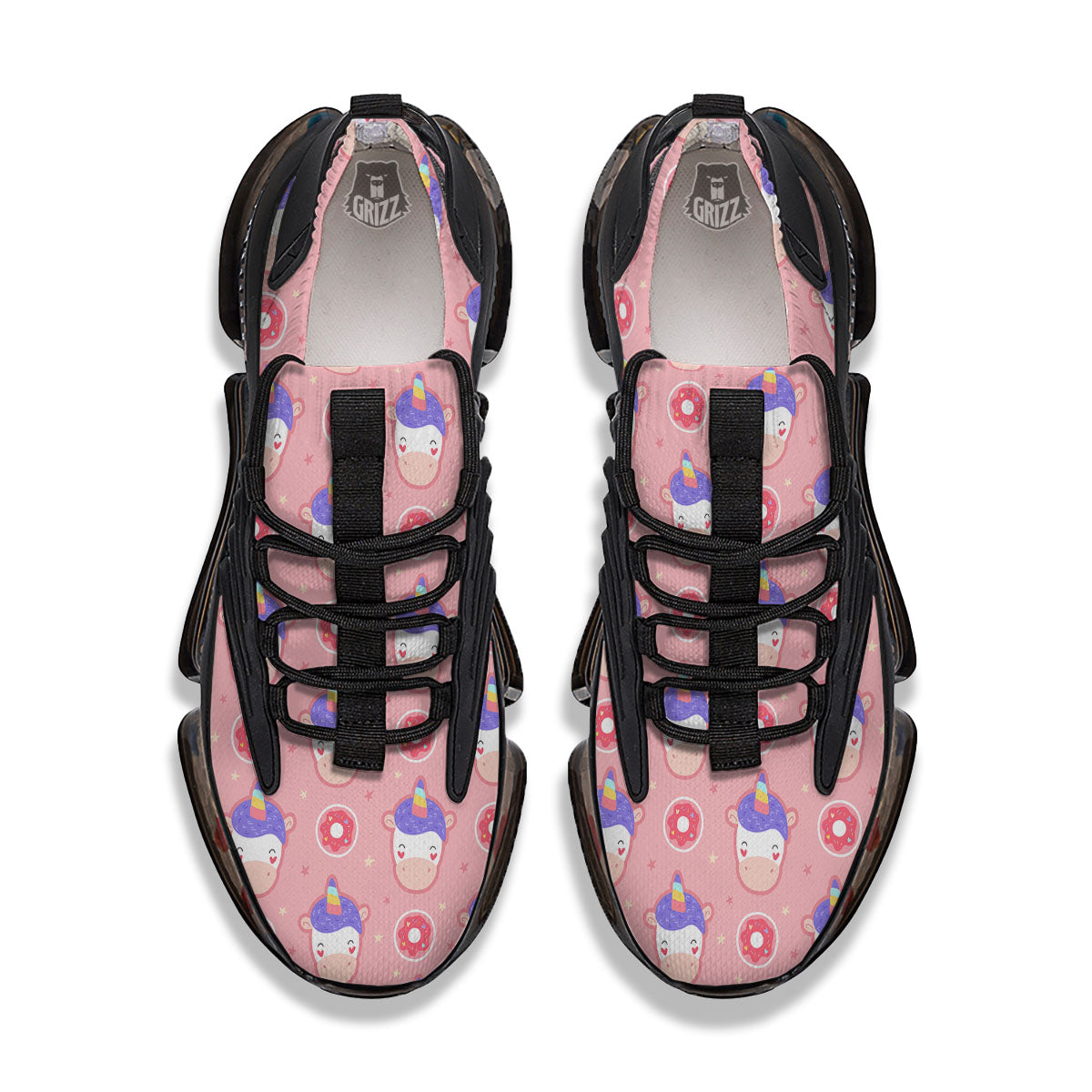 Unicorn Donut Pink Girly Print Pattern Black Gym Shoes-grizzshop