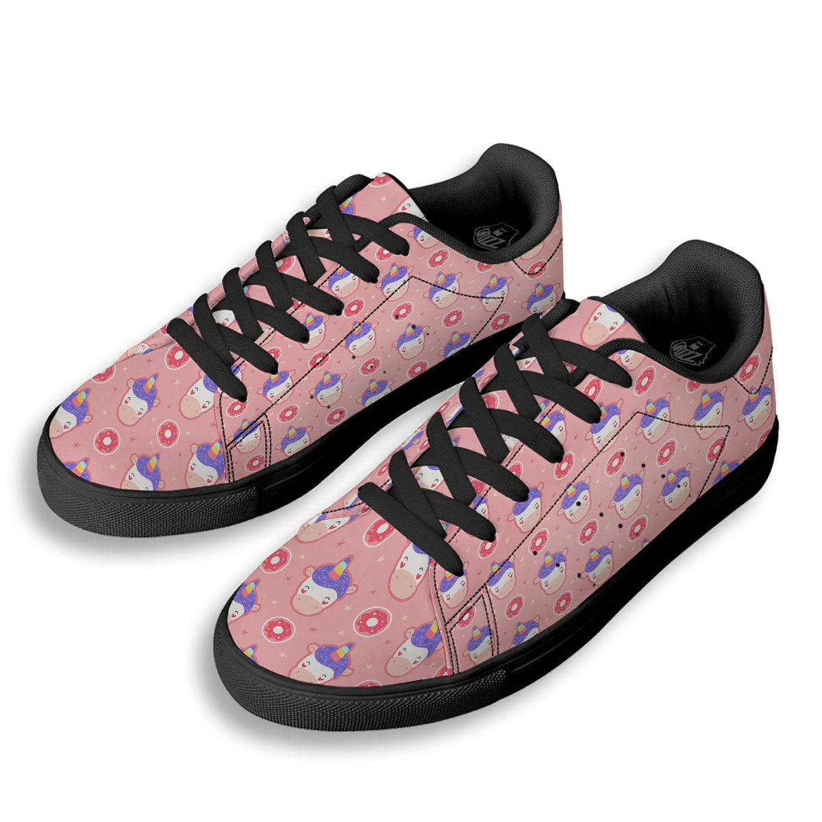 Unicorn Donut Pink Girly Print Pattern Black Low Top Sneakers-grizzshop