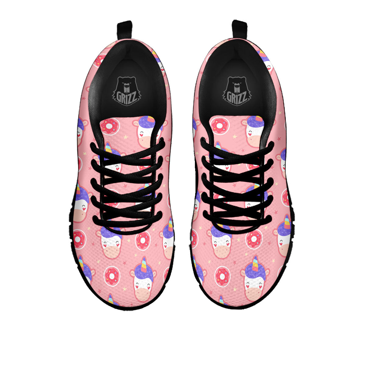 Unicorn Donut Pink Girly Print Pattern Black Sneaker-grizzshop