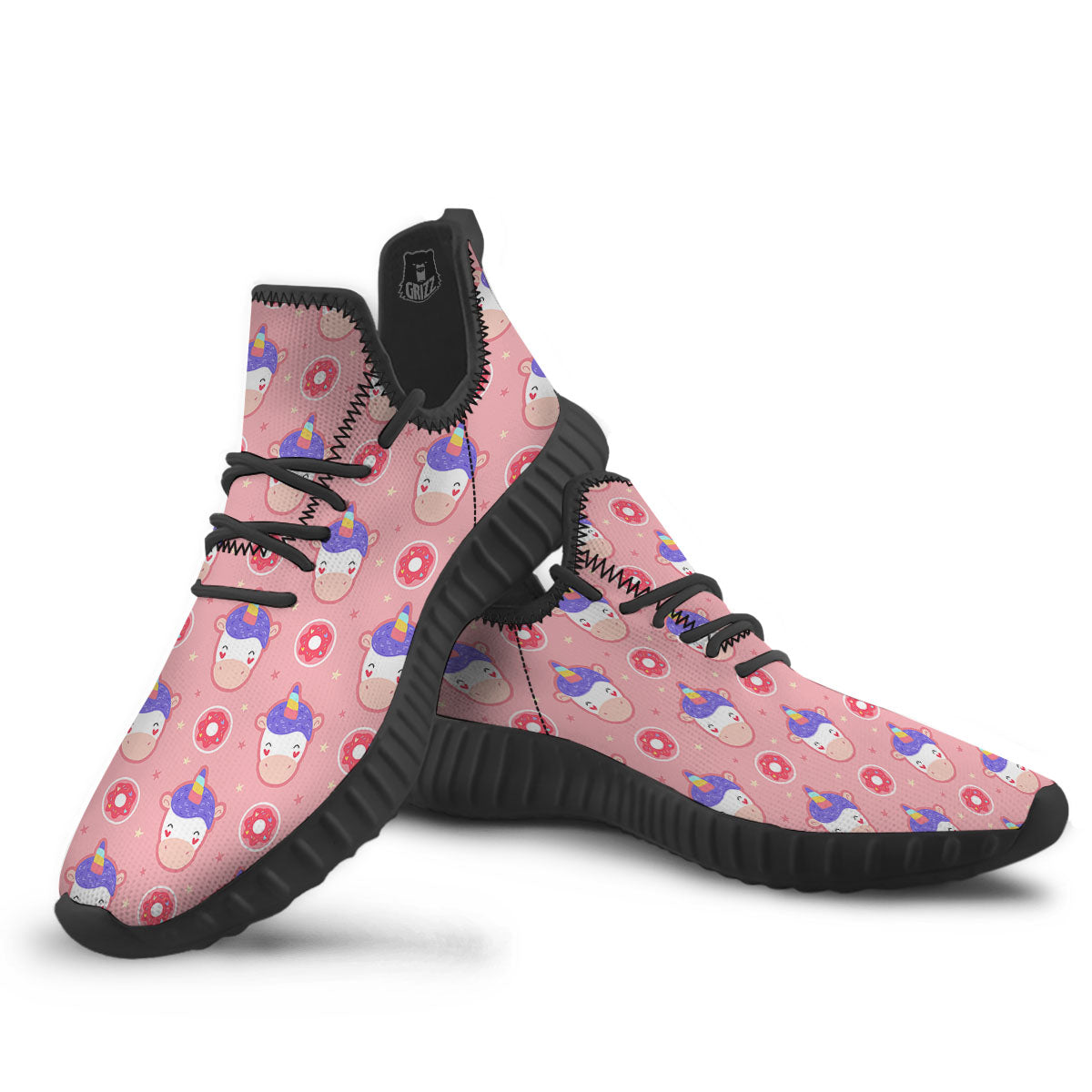 Unicorn Donut Pink Girly Print Pattern Black Walking Shoes-grizzshop