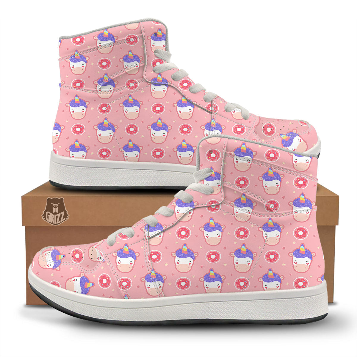 Unicorn Donut Pink Girly Print Pattern High Top Sneakers-grizzshop