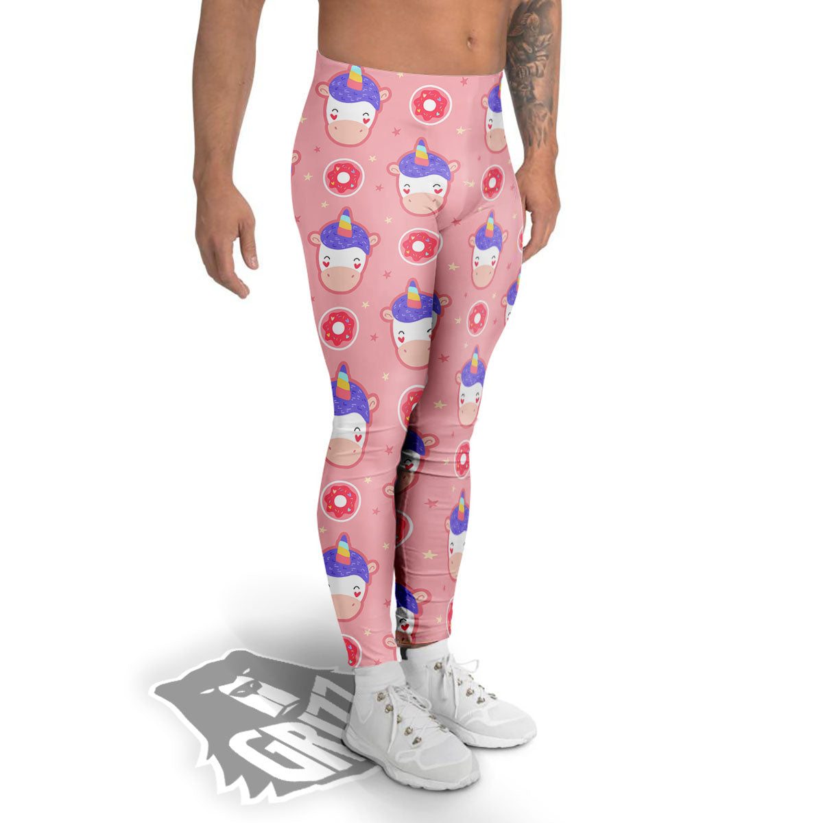 Unicorn Donut Pink Girly Print Pattern Men's Leggings-grizzshop