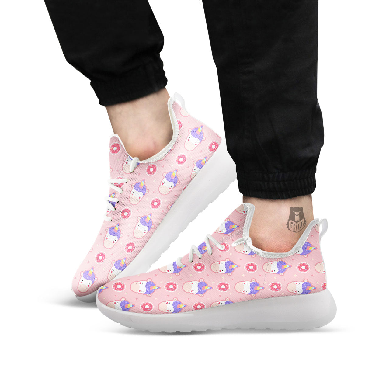 Unicorn Donut Pink Girly Print Pattern White Athletic Shoes-grizzshop