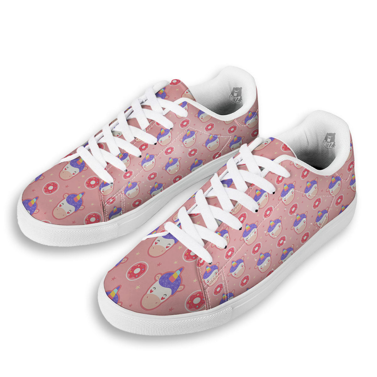 Unicorn Donut Pink Girly Print Pattern White Low Top Sneakers-grizzshop