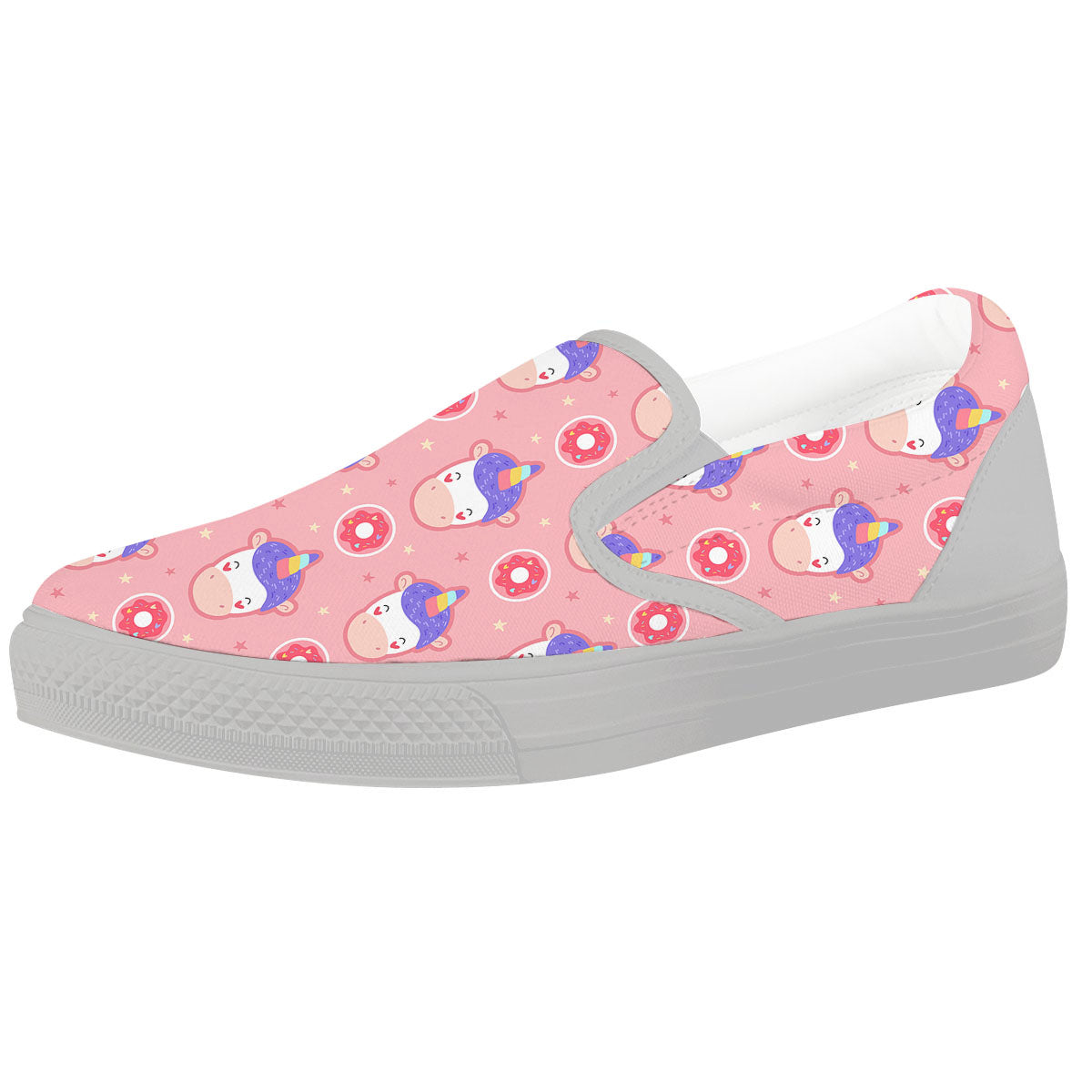 Unicorn Donut Pink Girly Print Pattern White Slip On Shoes-grizzshop