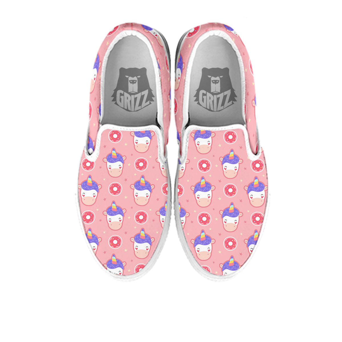 Unicorn Donut Pink Girly Print Pattern White Slip On Shoes-grizzshop