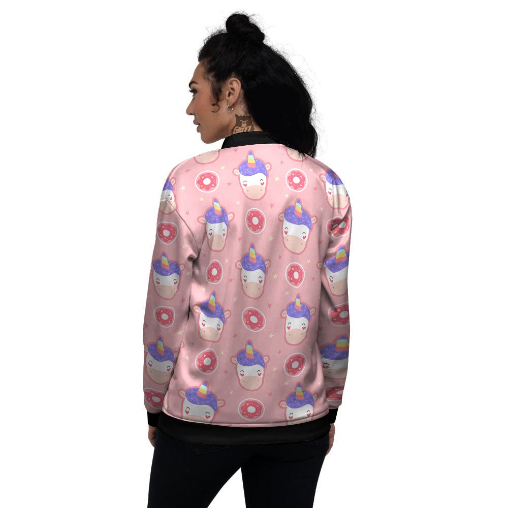 Unicorn Donut Pink Girly Print Pattern Women's Bomber Jacket-grizzshop