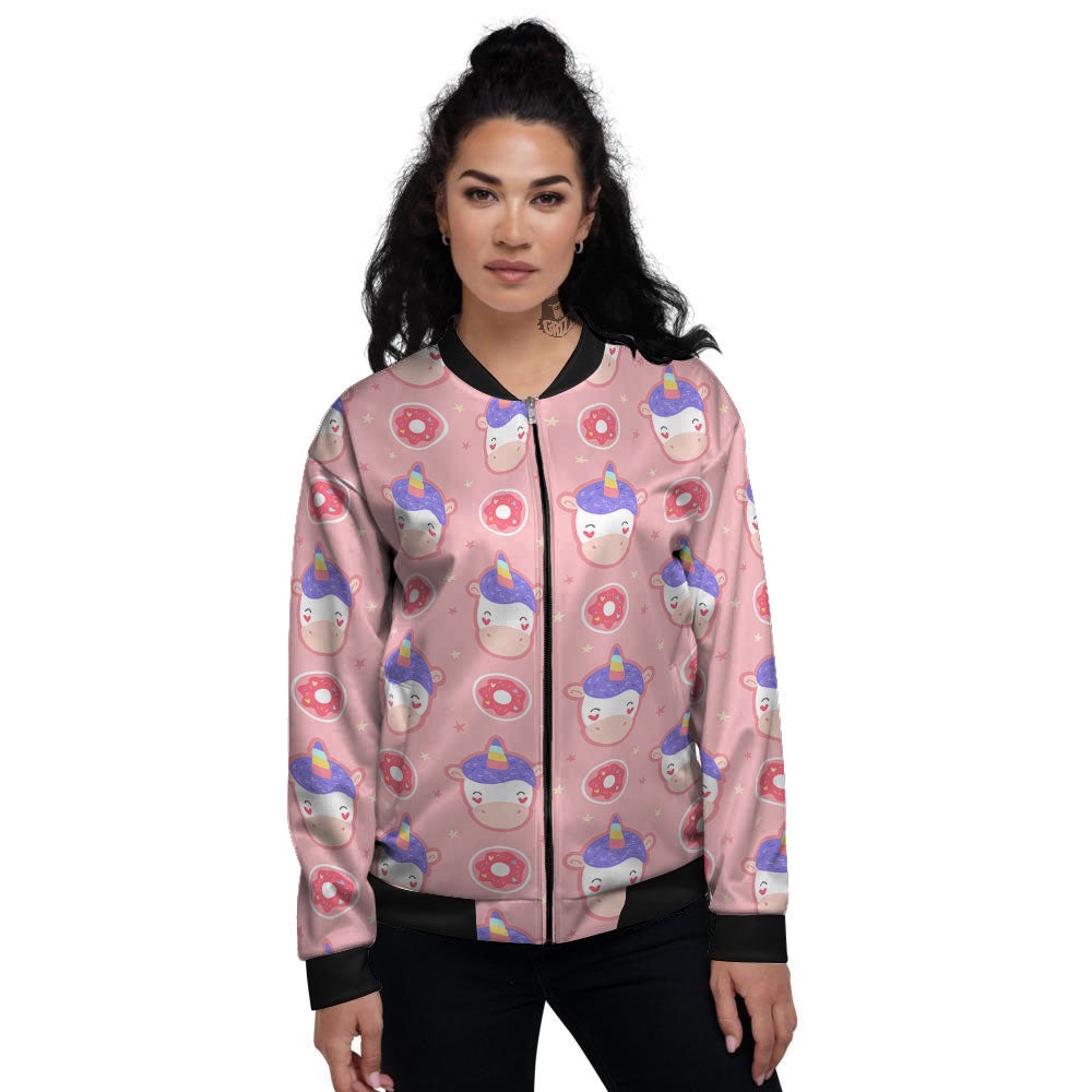 Unicorn Donut Pink Girly Print Pattern Women's Bomber Jacket-grizzshop