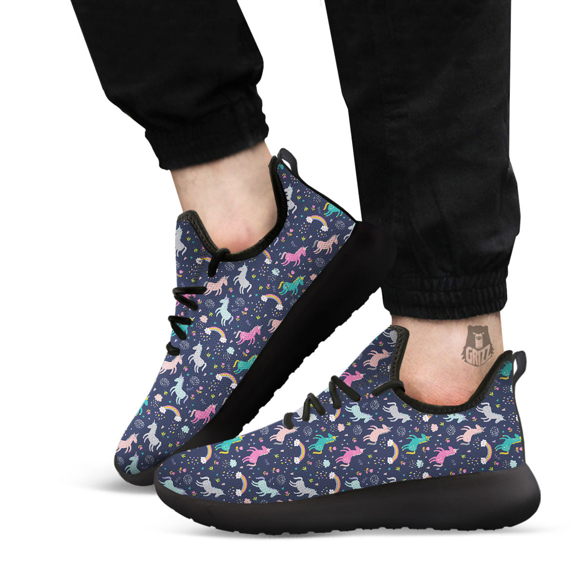 Unicorn Doodle Print Pattern Black Athletic Shoes-grizzshop
