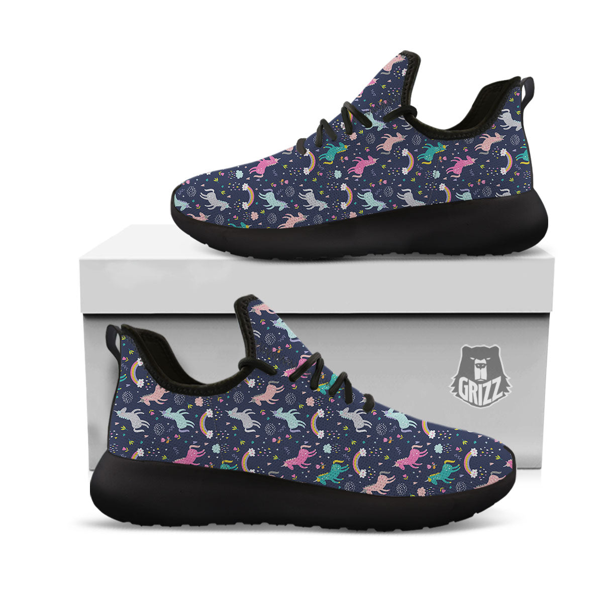 Unicorn Doodle Print Pattern Black Athletic Shoes-grizzshop