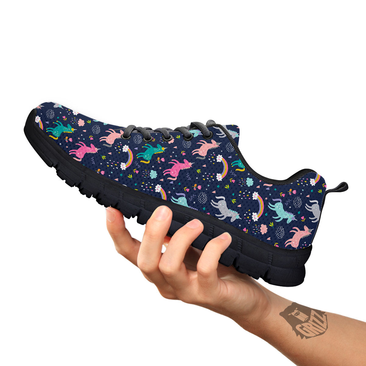 Unicorn Doodle Print Pattern Black Sneaker-grizzshop