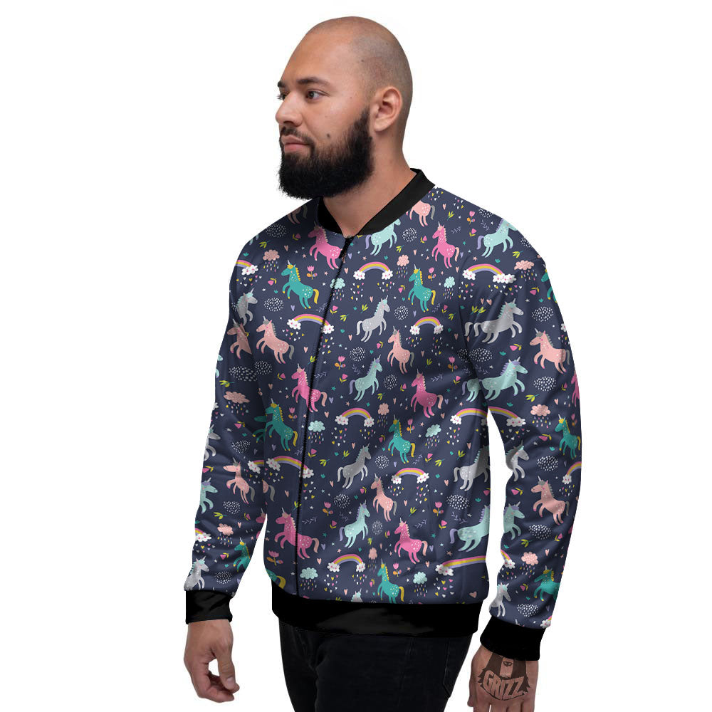 Unicorn Doodle Print Pattern Men's Bomber Jacket-grizzshop