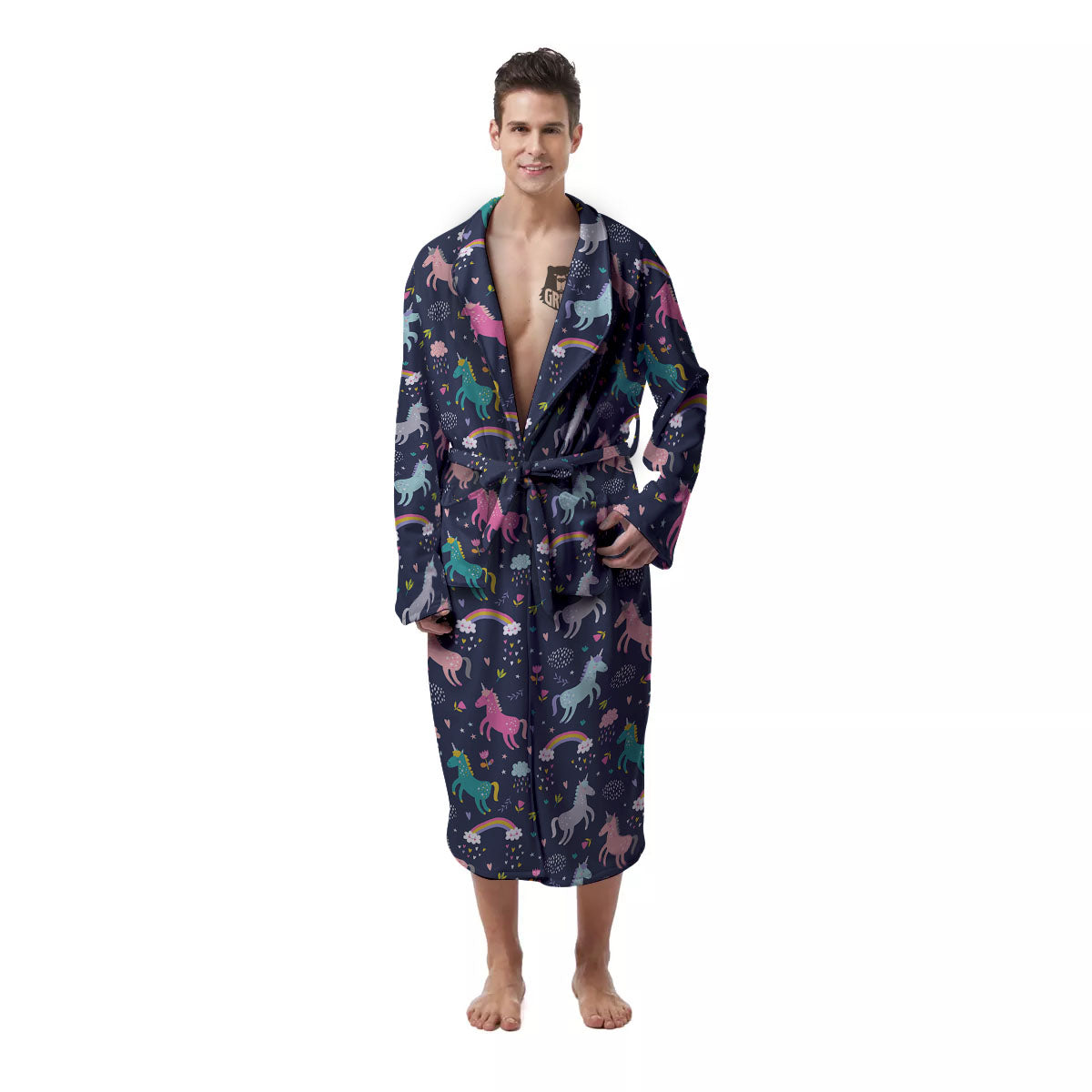 Unicorn Doodle Print Pattern Men's Robe-grizzshop