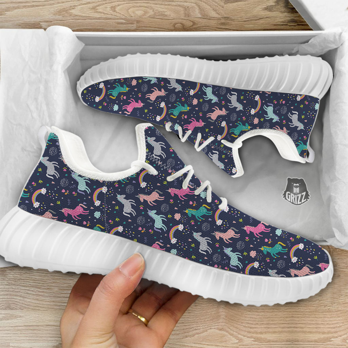 Unicorn Doodle Print Pattern White Walking Shoes-grizzshop