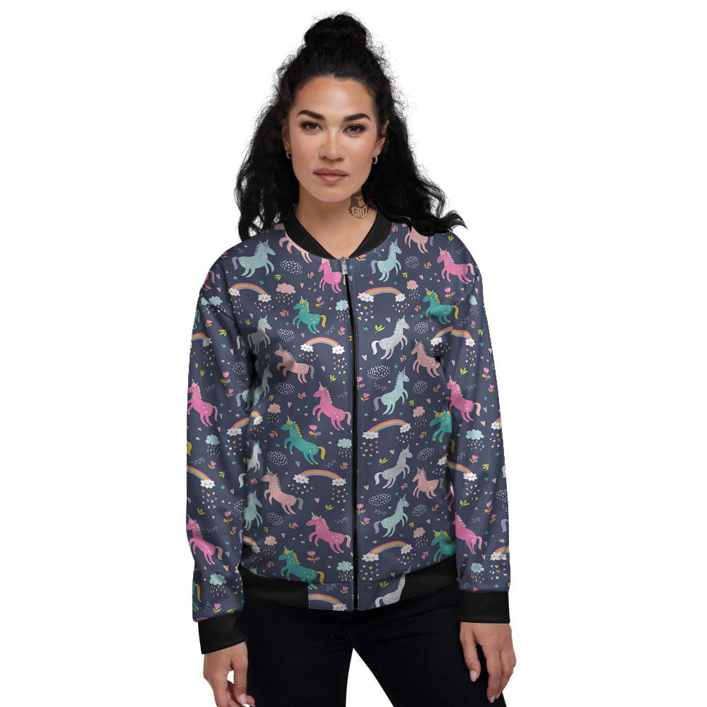 Unicorn Doodle Print Pattern Women's Bomber Jacket-grizzshop