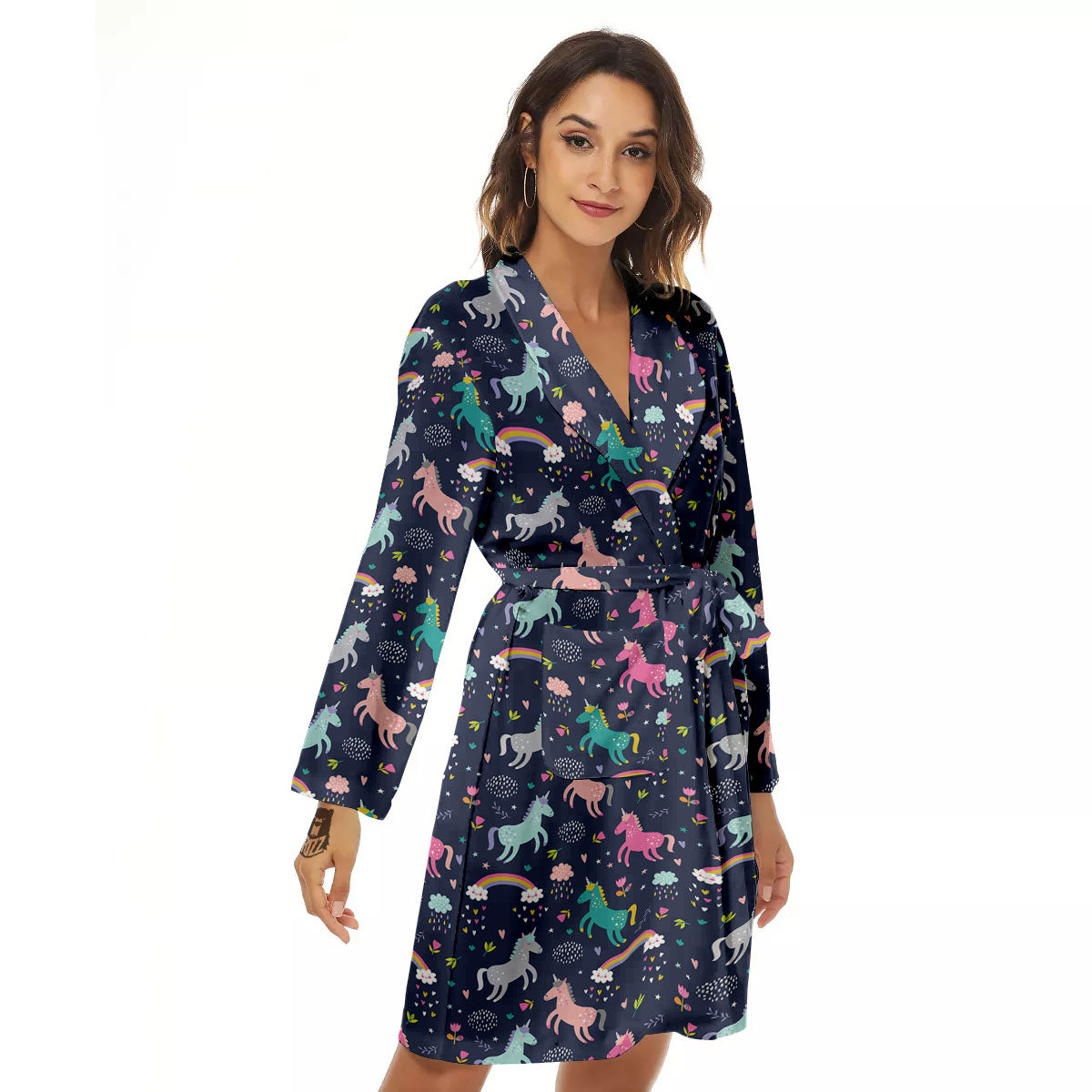 Unicorn Doodle Print Pattern Women's Robe-grizzshop