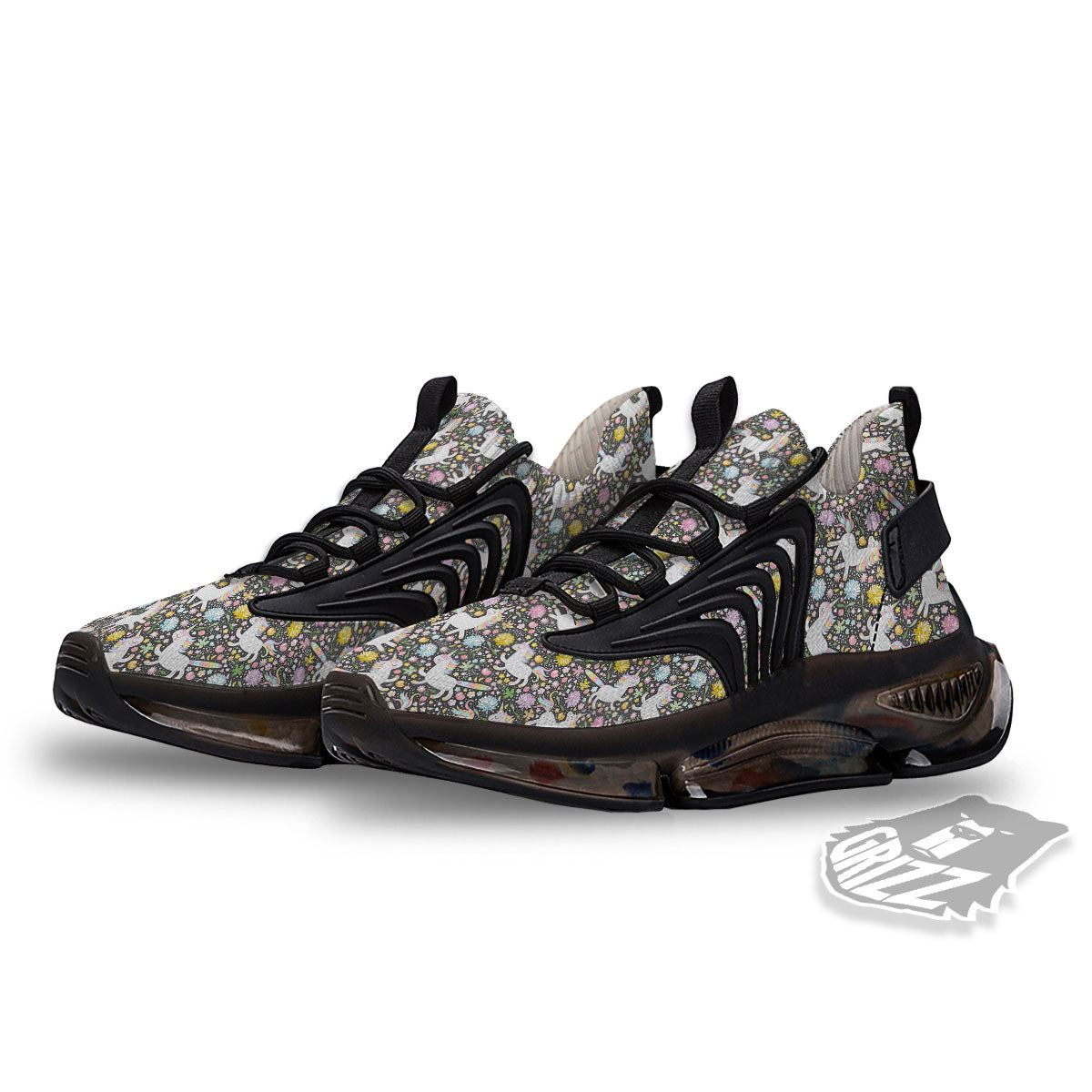 Unicorn Fairy Floral Print Pattern Black Gym Shoes-grizzshop