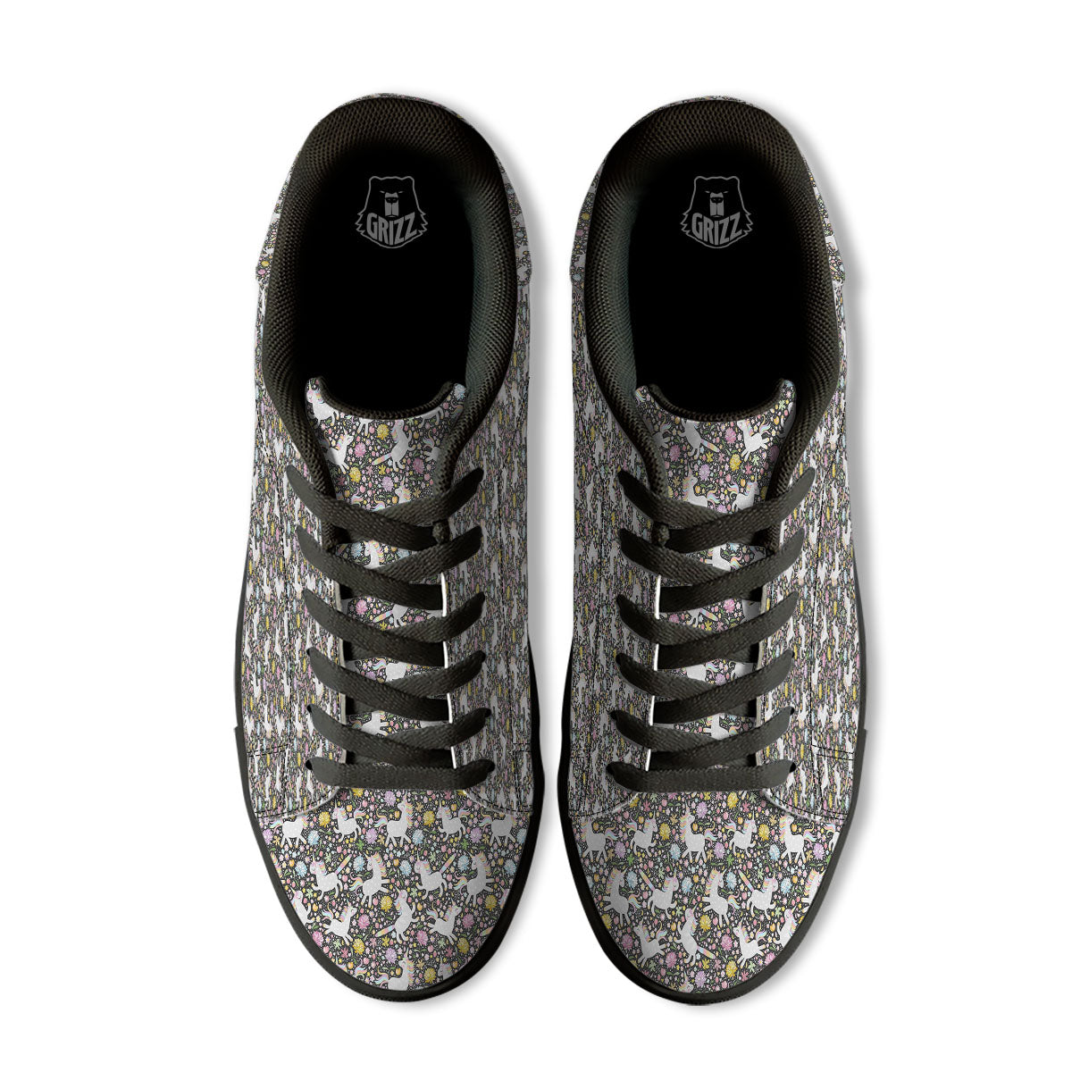 Unicorn Fairy Floral Print Pattern Black Low Top Sneakers-grizzshop