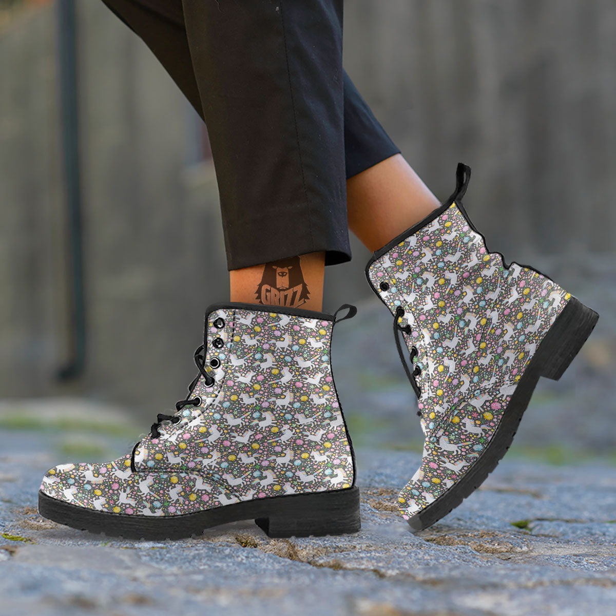 Unicorn Fairy Floral Print Pattern Leather Boots-grizzshop