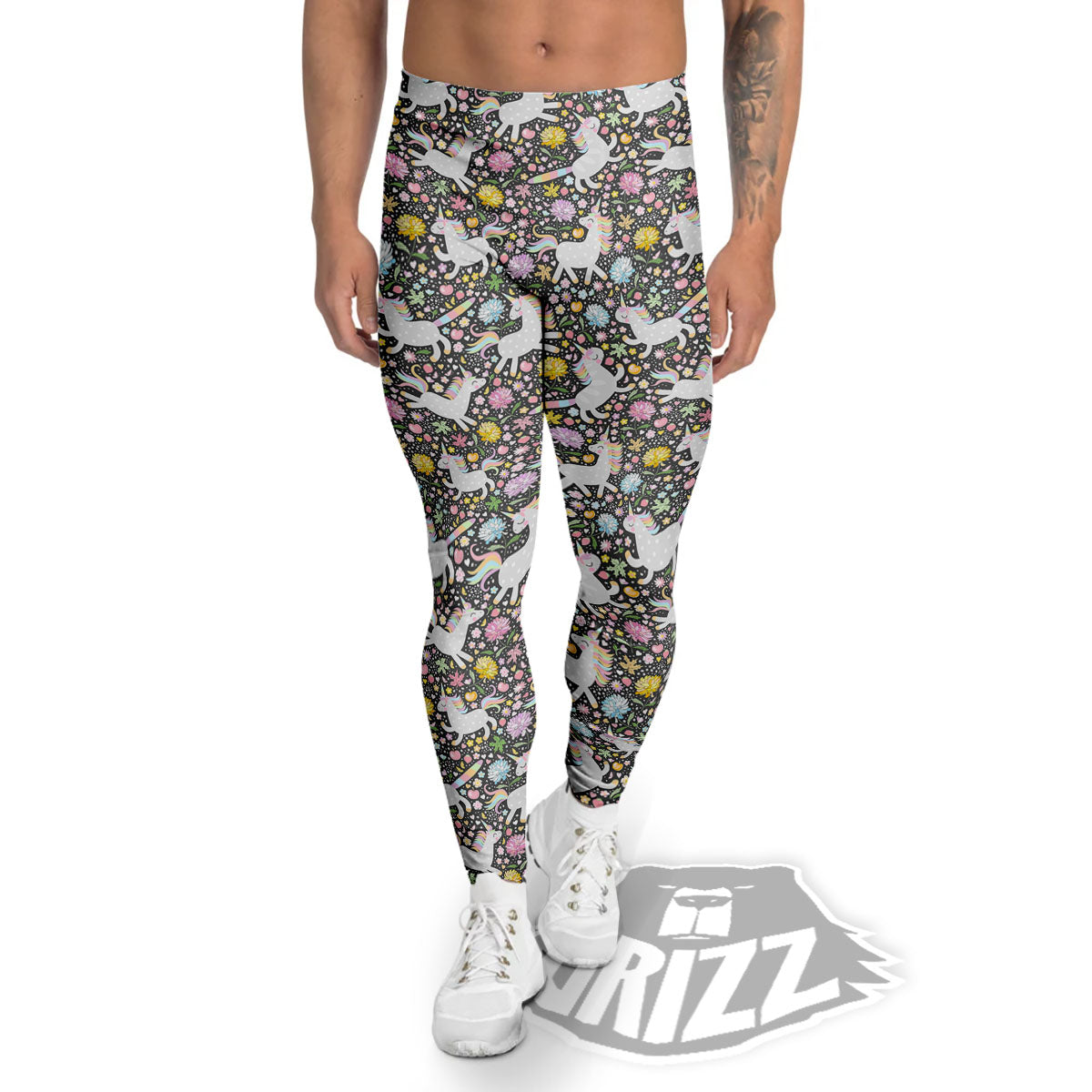 Unicorn Fairy Floral Print Pattern Men's Leggings-grizzshop
