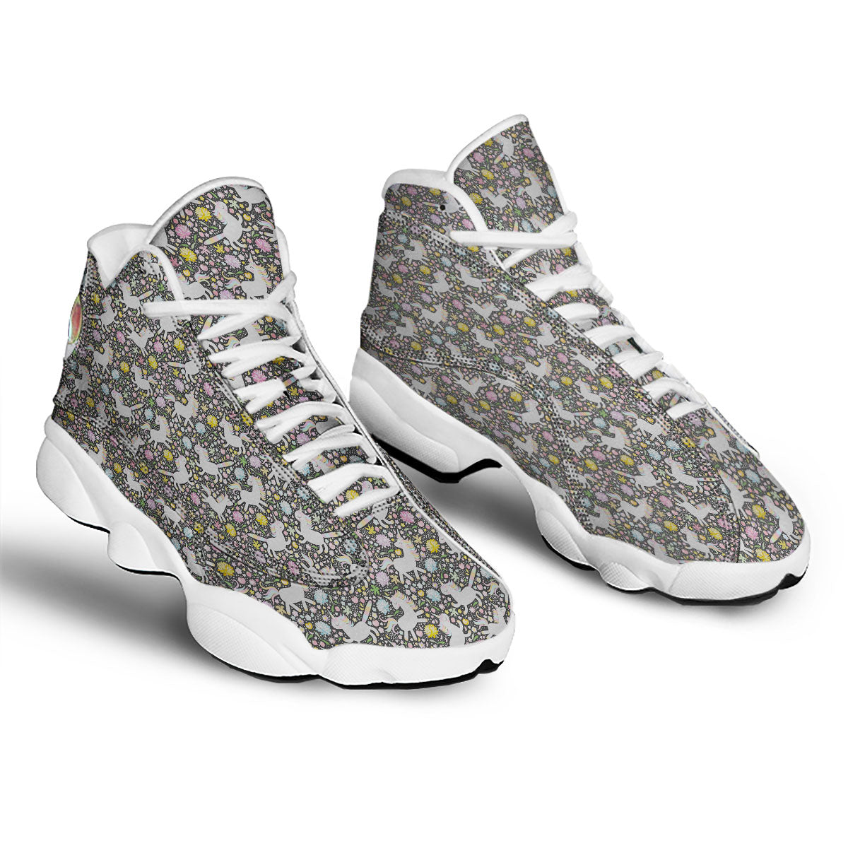 Unicorn Fairy Floral Print Pattern White Basketball Shoes-grizzshop