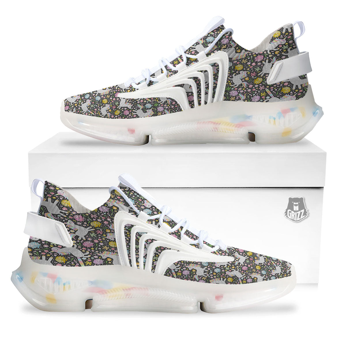 Unicorn Fairy Floral Print Pattern White Gym Shoes-grizzshop