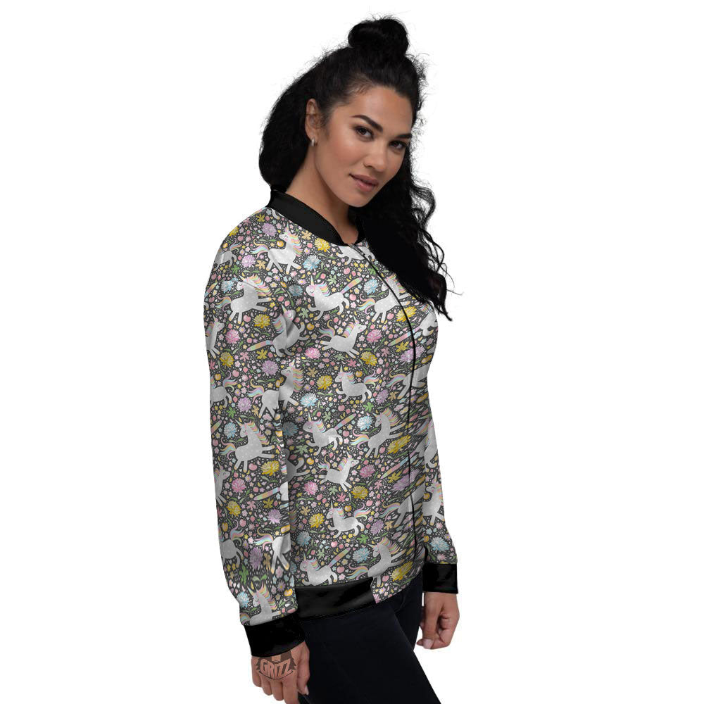 Unicorn Fairy Floral Print Pattern Women's Bomber Jacket-grizzshop