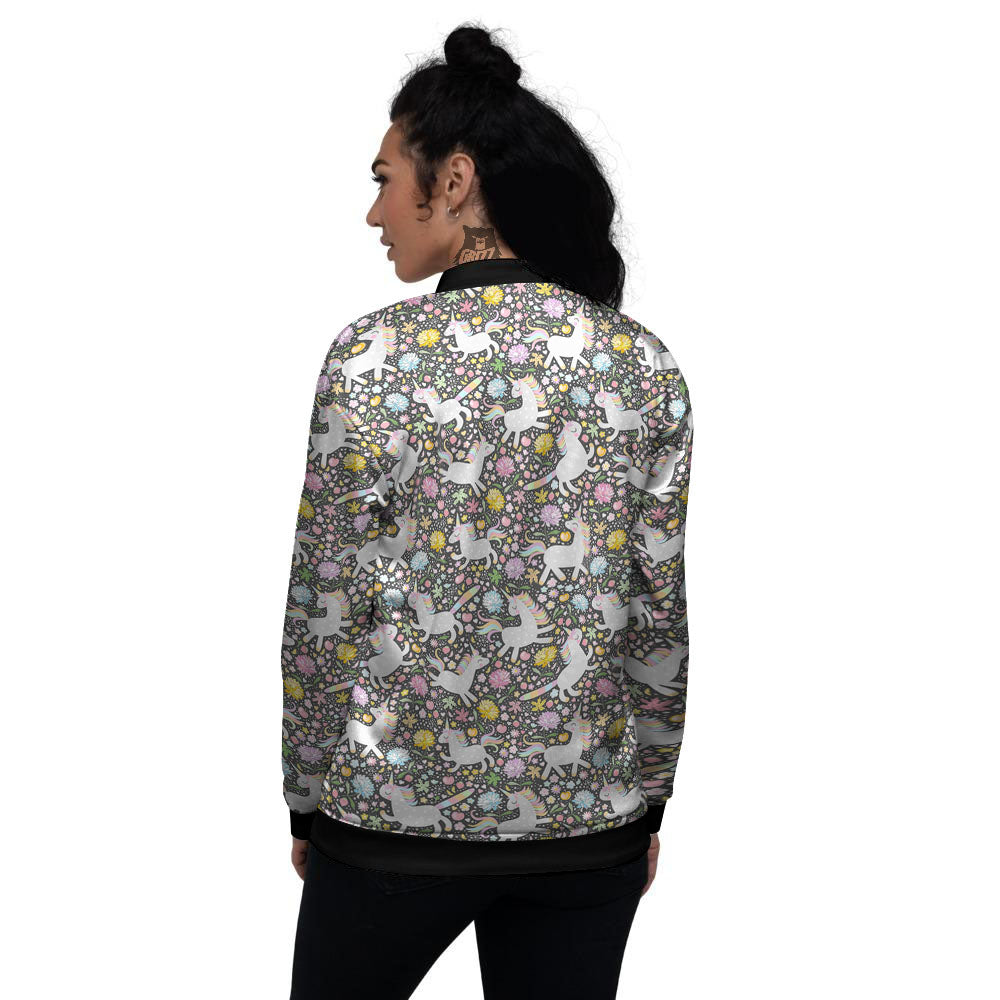 Unicorn Fairy Floral Print Pattern Women's Bomber Jacket-grizzshop