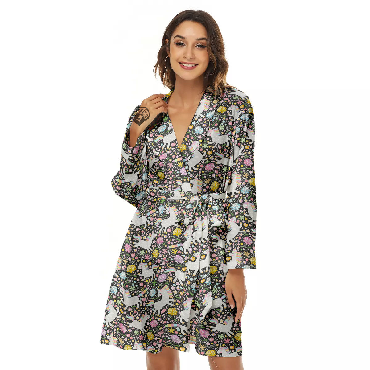 Unicorn Fairy Floral Print Pattern Women's Robe-grizzshop