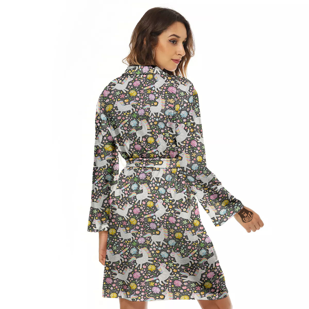 Unicorn Fairy Floral Print Pattern Women's Robe-grizzshop