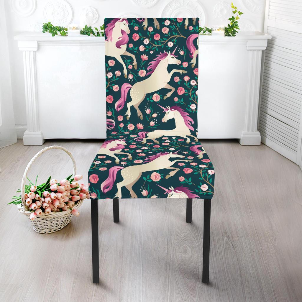 Unicorn Floral Pattern Print Chair Cover-grizzshop