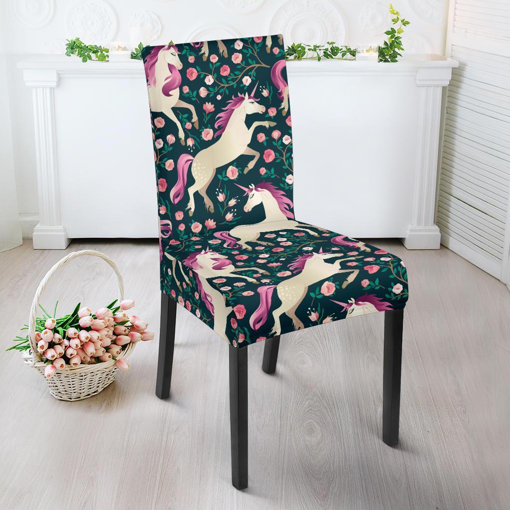 Unicorn Floral Pattern Print Chair Cover-grizzshop