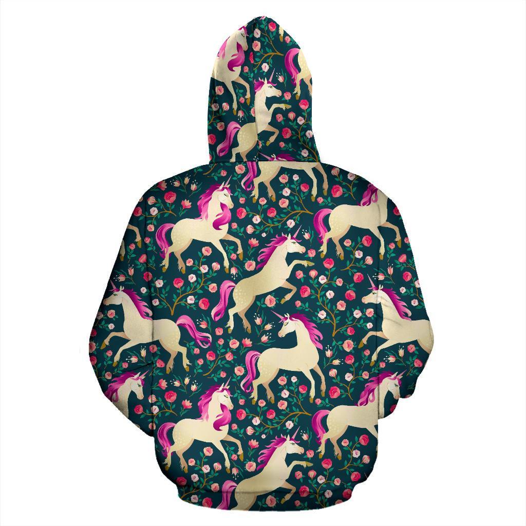 Unicorn Floral Pattern Print Men Women Pullover Hoodie-grizzshop