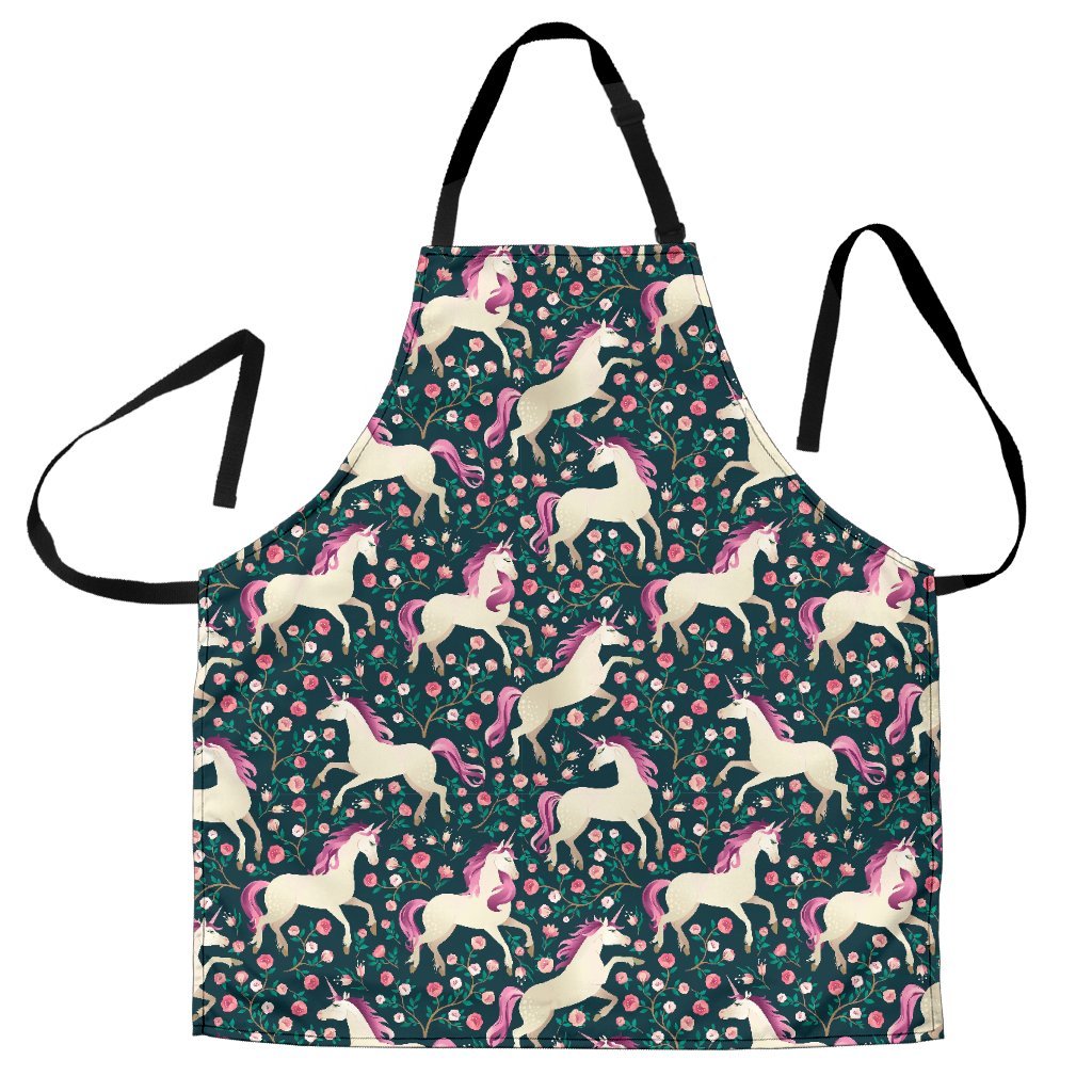 Unicorn Floral Pattern Print Men's Apron-grizzshop