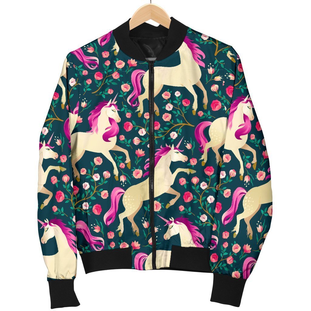 Unicorn Floral Pattern Print Men's Bomber Jacket-grizzshop