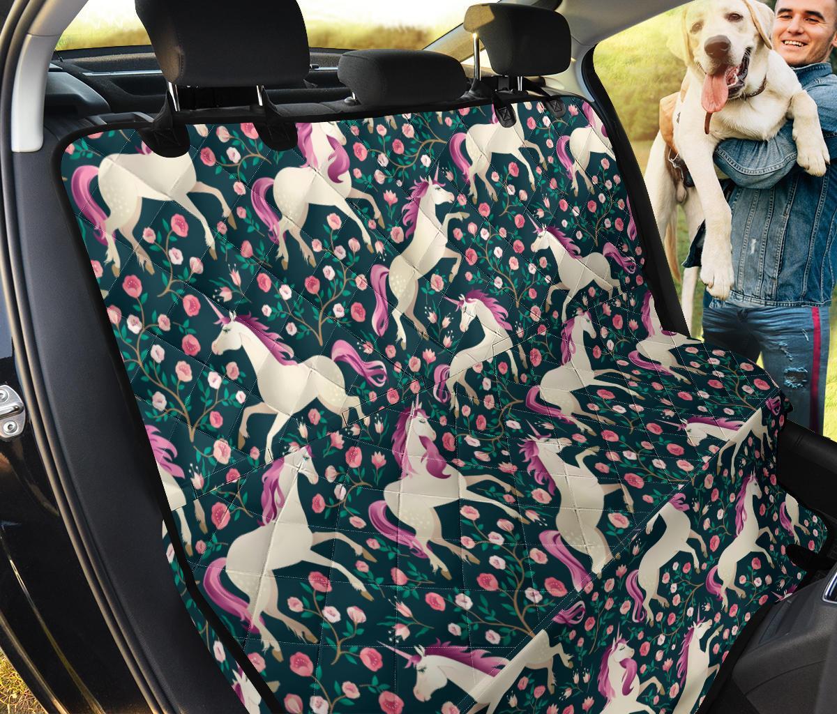 Unicorn Floral Pattern Print Pet Car Seat Cover-grizzshop