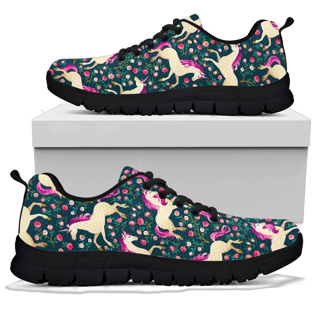 Unicorn Floral Pattern Print Sneaker Shoes For Men Women-grizzshop