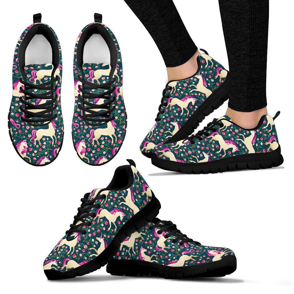 Unicorn Floral Pattern Print Sneaker Shoes For Men Women-grizzshop