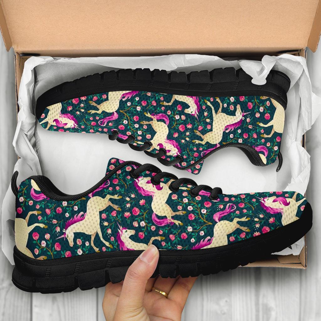 Unicorn Floral Pattern Print Sneaker Shoes For Men Women-grizzshop