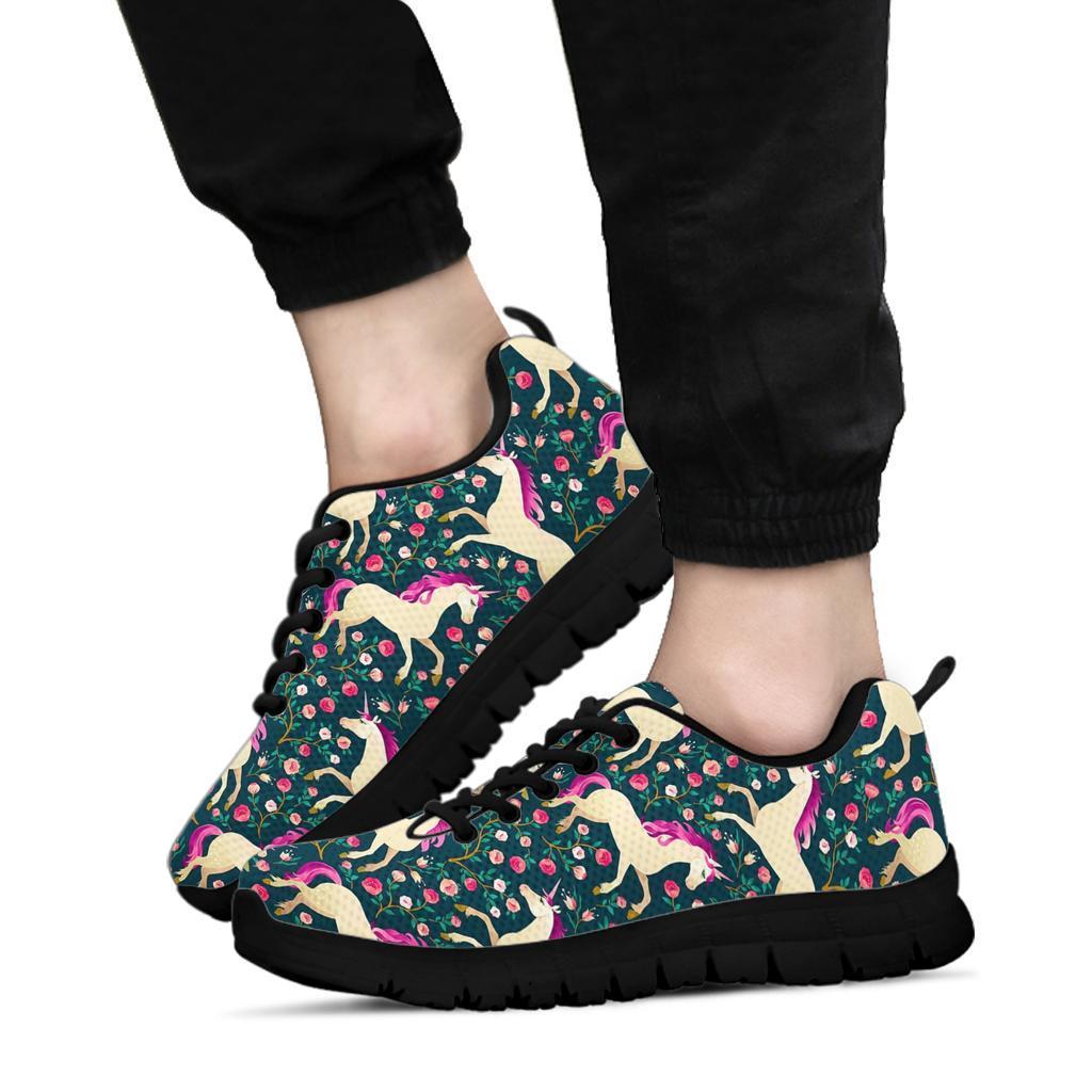 Unicorn Floral Pattern Print Sneaker Shoes For Men Women-grizzshop