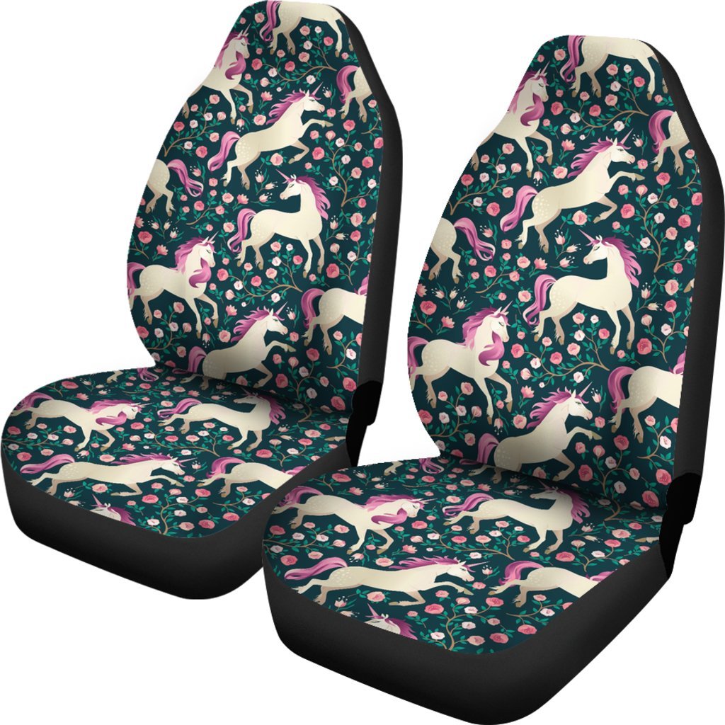Unicorn Floral Pattern Print Universal Fit Car Seat Covers-grizzshop