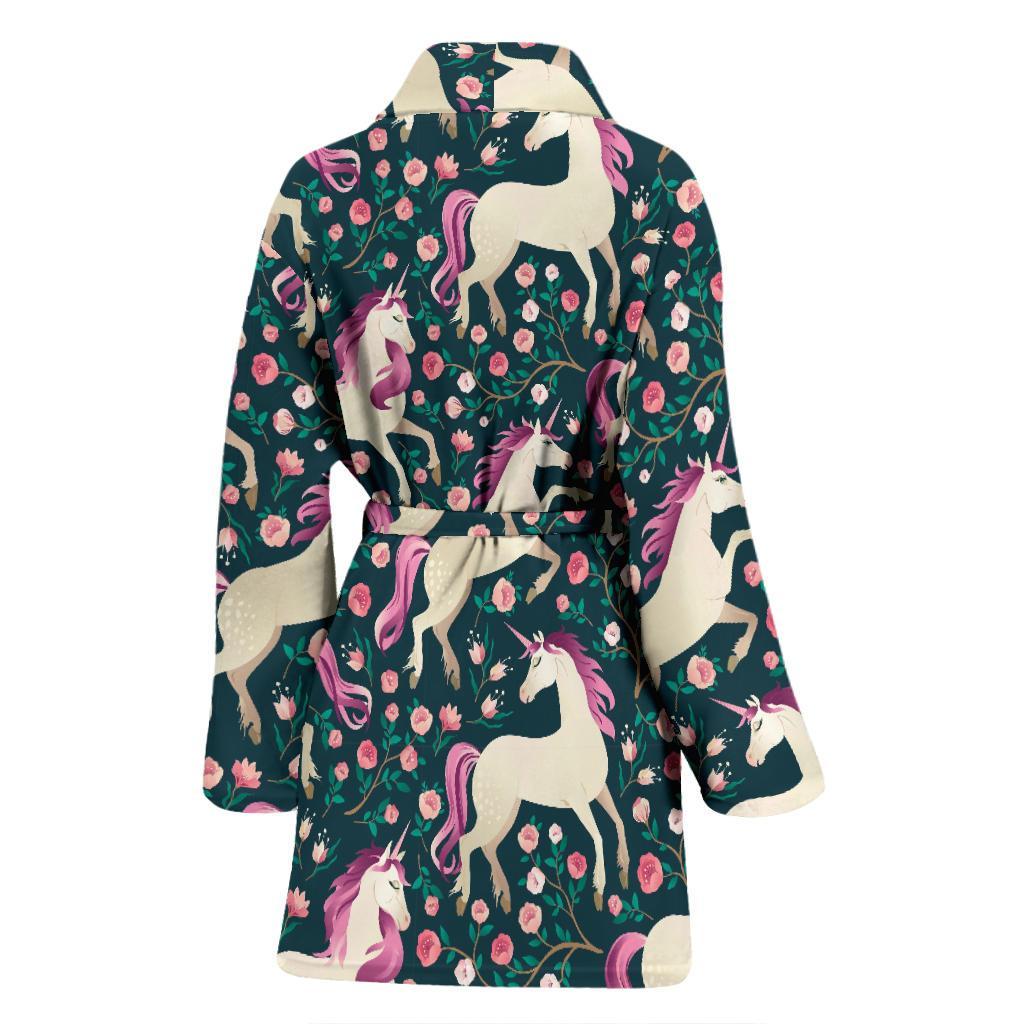 Unicorn Floral Pattern Print Women Long Robe-grizzshop