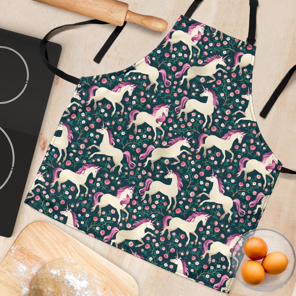 Unicorn Floral Pattern Print Women's Apron-grizzshop