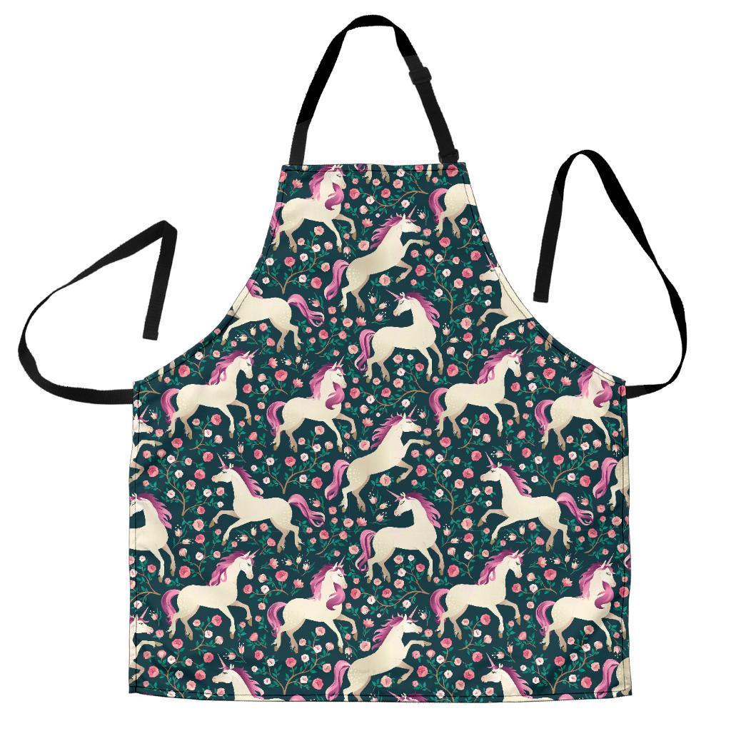 Unicorn Floral Pattern Print Women's Apron-grizzshop