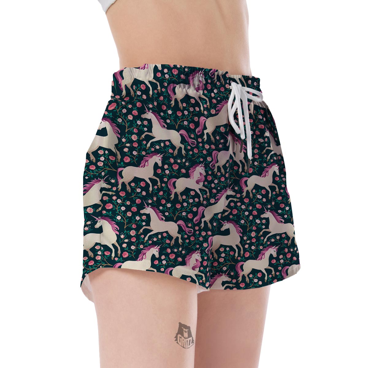 Unicorn Floral Pattern Print Women's Shorts-grizzshop