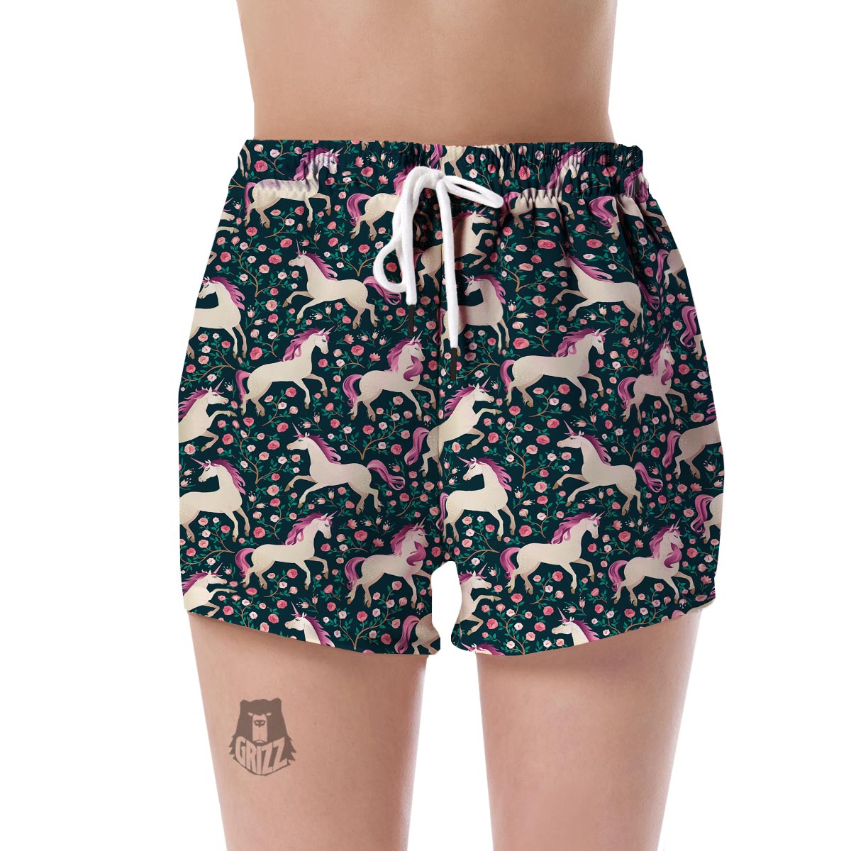 Unicorn Floral Pattern Print Women's Shorts-grizzshop