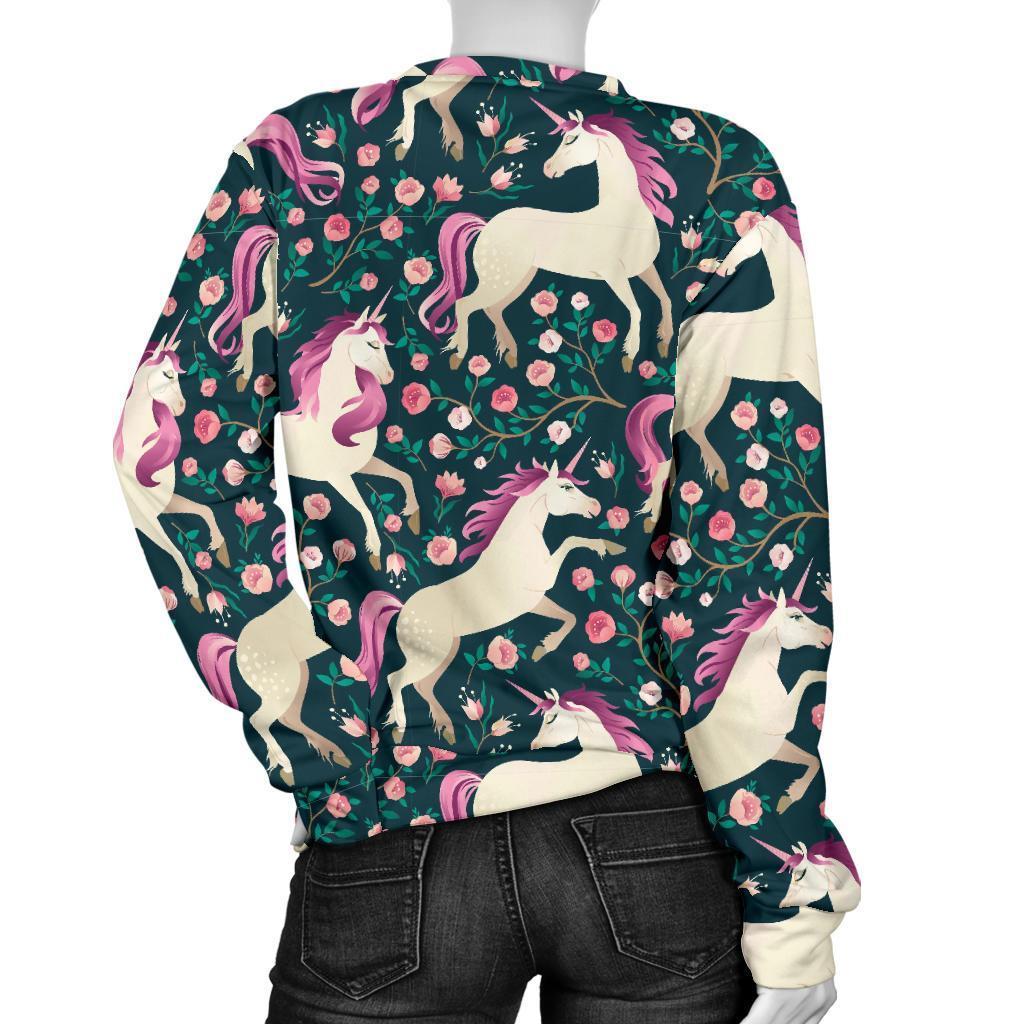Unicorn Floral Pattern Print Women's Sweatshirt-grizzshop