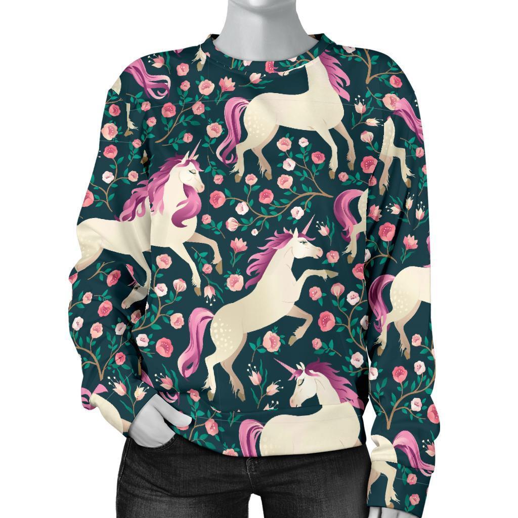 Unicorn Floral Pattern Print Women's Sweatshirt-grizzshop