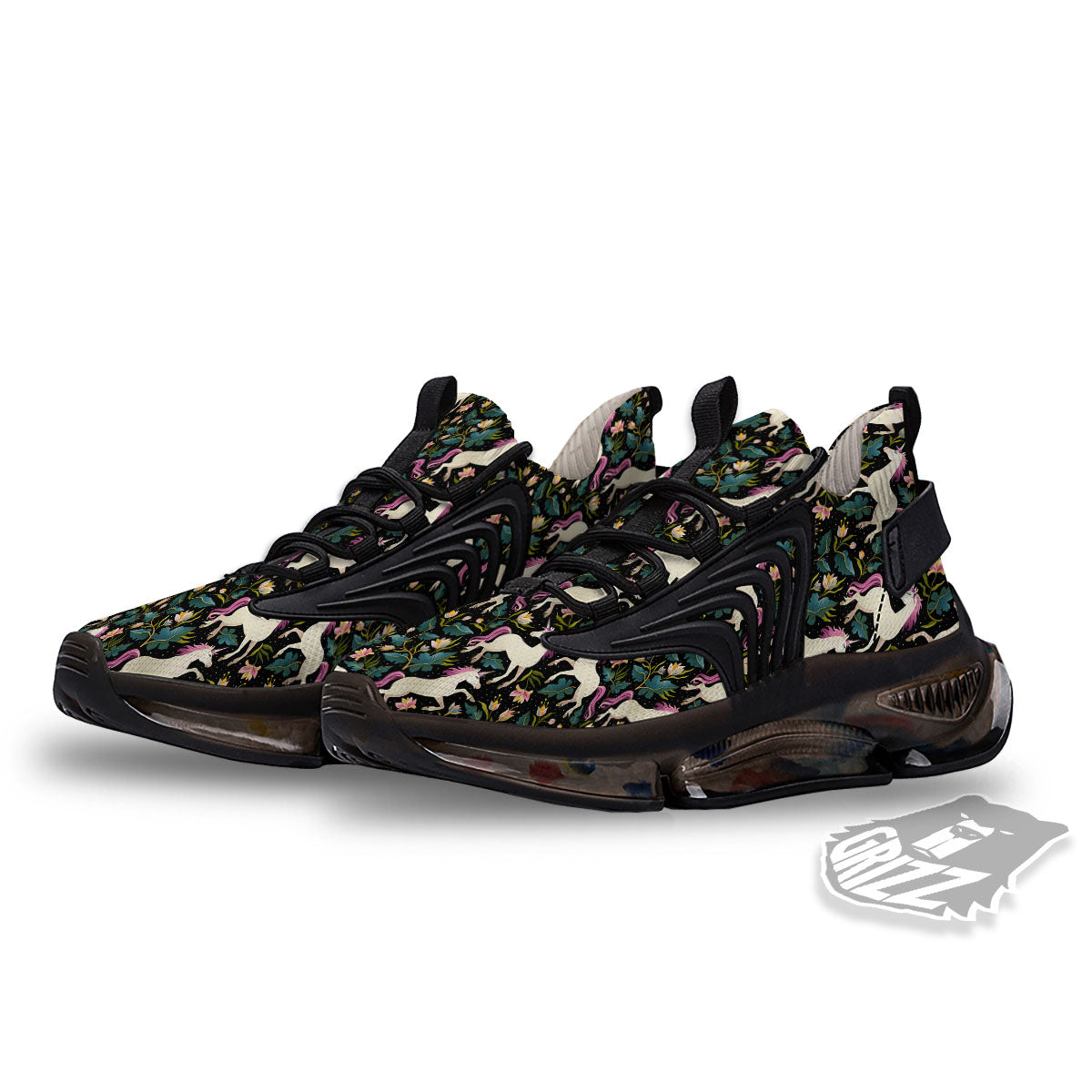 Unicorn Floral Print Pattern Black Gym Shoes-grizzshop
