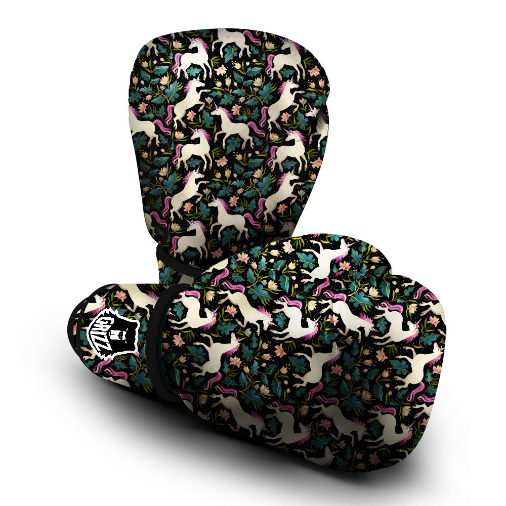 Unicorn Floral Print Pattern Boxing Gloves-grizzshop